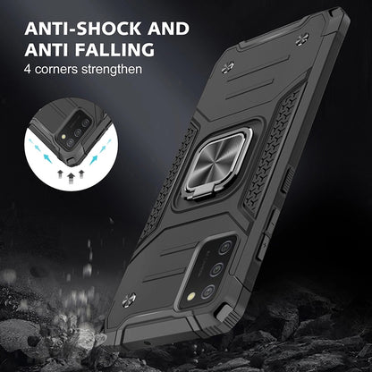 For Samsung Galaxy A02s Armor Hybrid with Ring Holder Kickstand Shockproof Heavy-Duty Durable Rugged Dual Layer  Phone Case Cover