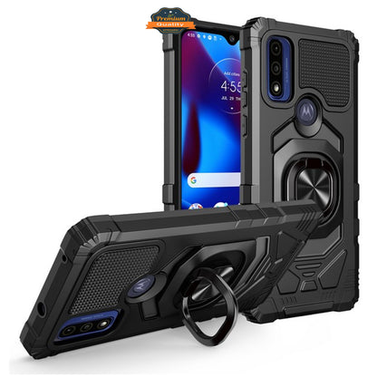 For Motorola Moto G Pure Hybrid Magnetic Car Mount Ring Kickstand Stand Holder Full-Body Armor Protective [Military Grade]  Phone Case Cover