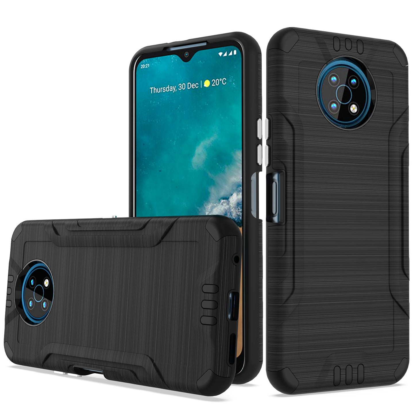 For Nokia G50 5G Hybrid Dual Layer Slim Defender Armor Tuff Metallic Brush Texture Finishing Shockproof Hard PC + Soft TPU Rubber  Phone Case Cover