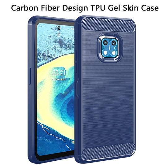 For Nokia XR20 Carbon Fiber Design Slim Fit Silicone Soft Skin Flexible Lightweight TPU Gel Rubber Absorbing Rugged Brushed Blue Phone Case Cover