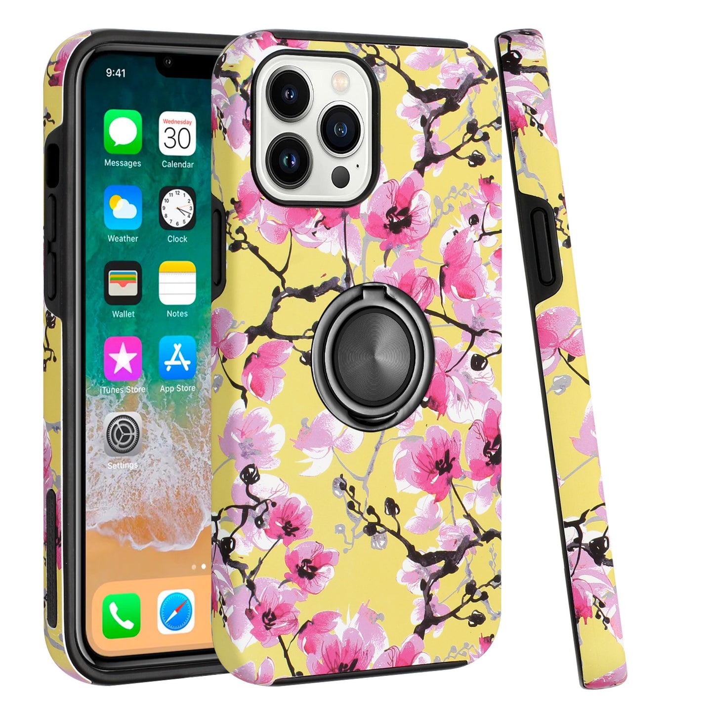 For Apple iPhone 14 /Plus Pro Max Fashion Pattern Design Magnetic Ring Stand Hybrid TPU Hard Back Shockproof  Phone Case Cover