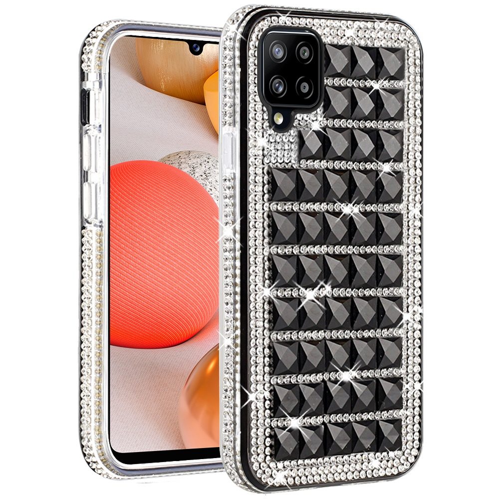 For Samsung Galaxy A42 5G Fashion Luxury 3D Bling Diamonds Rhinestone Jeweled Shiny Crystal Sparkle Hybrid TPU Bumper Hard  Phone Case Cover