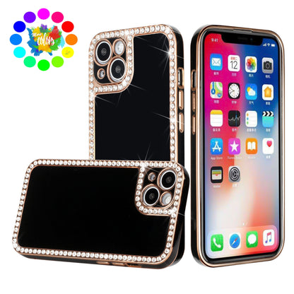 For Apple iPhone 13 /6.1" All Around 3D Diamonds Rhinestone Chrome Frame TPU Shiny Bling Glitter Protective  Phone Case Cover