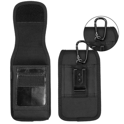 For Nokia C200 Universal Vertical Nylon Case Holster with 2 Card Slots, Pen Holder, Belt Clip Loop & Hook Carrying Phone Pouch [Black]