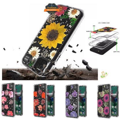 For TCL Revvl V Plus 5G (T-Mobile) Glitter Floral Print Pattern Clear Design Shockproof Hybrid Fashion Sparkle Rubber TPU  Phone Case Cover