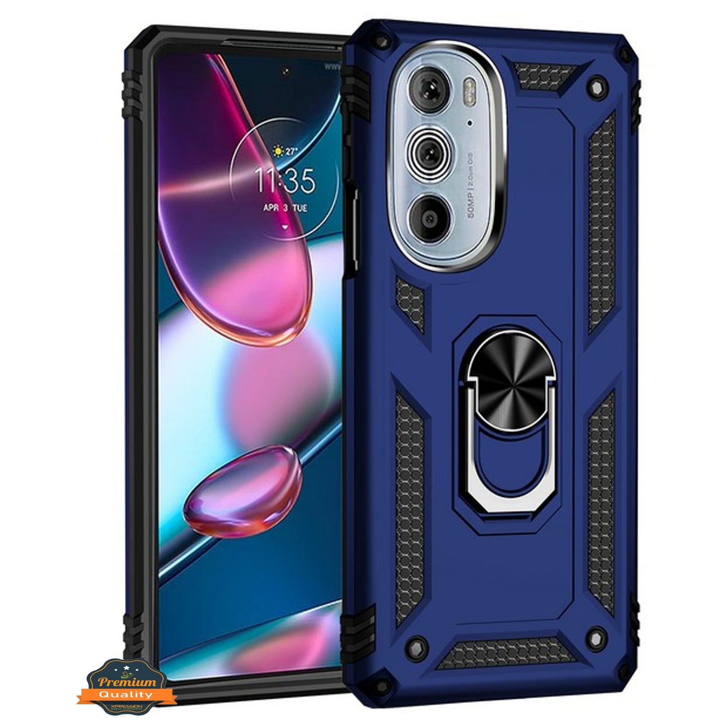 For Motorola Edge 2022 Shockproof Hybrid Dual Layer PC + TPU with Ring Stand Metal Kickstand Heavy Duty Armor Shell  Phone Case Cover