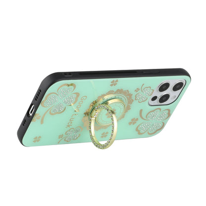 For OnePlus Nord N20 5G Diamond Bling Sparkly Glitter Ornaments Hybrid with Ring Kickstand Rugged Fashion Teal Good Luck Floral Phone Case Cover