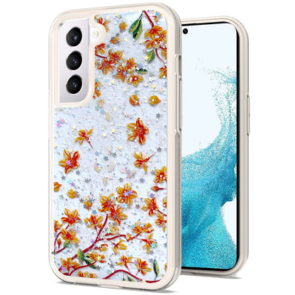 For Samsung Galaxy S22 Ultra Sakura Spring Flowers Design Colorful Frame Hybrid Rubber TPU Hard PC Shockproof Slim  Phone Case Cover