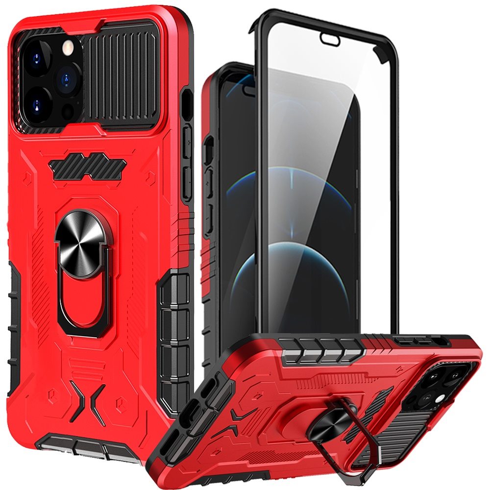 For Apple iPhone 13 Pro (6.1") Ring Stand Cases with Slide Camera, Kickstand & Screen Protector Military Grade Shockproof  Phone Case Cover