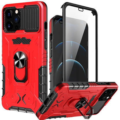 For Apple iPhone 13 Pro Max Ring Stand Cases with Slide Camera, Kickstand & Screen Protector Military Grade Shockproof  Phone Case Cover