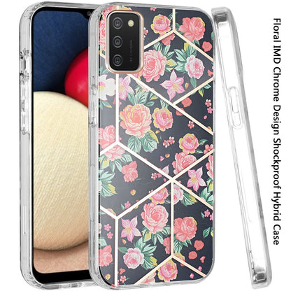 For Samsung Galaxy A02S Fashion Floral IMD Design Flower Pattern Hybrid Protective Hard PC Rubber TPU Slim Back Shockproof  Phone Case Cover