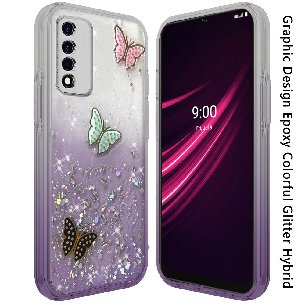 For TCL Revvl V Plus 5G (T-Mobile) Fashion Graphic Pattern Design Epoxy Colorful Skin Glitter Hybrid Bling TPU Hard Impact  Phone Case Cover