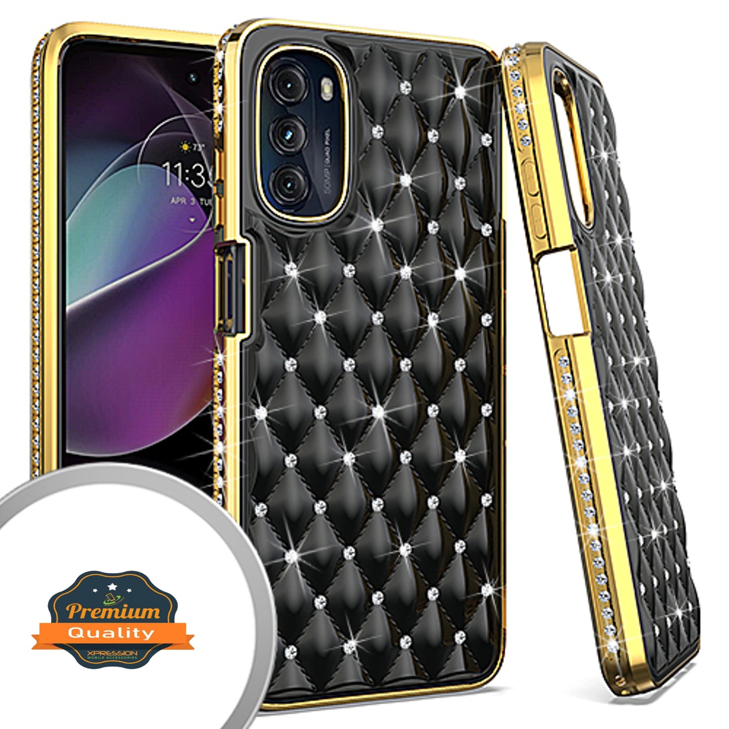 For Motorola Moto G 5G 2022 Diamonds Fashion Bling Rhinestone Glitter Luxury Plating Hybrid TPU Sturdy Hard PC TPU Back  Phone Case Cover