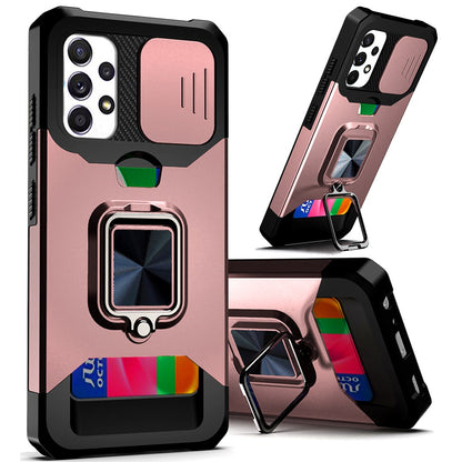 For Samsung Galaxy A33 5G Wallet Case with Ring Stand & Slide Camera Cover Credit Card Holder, Military Grade Hard Shockproof  Phone Case Cover