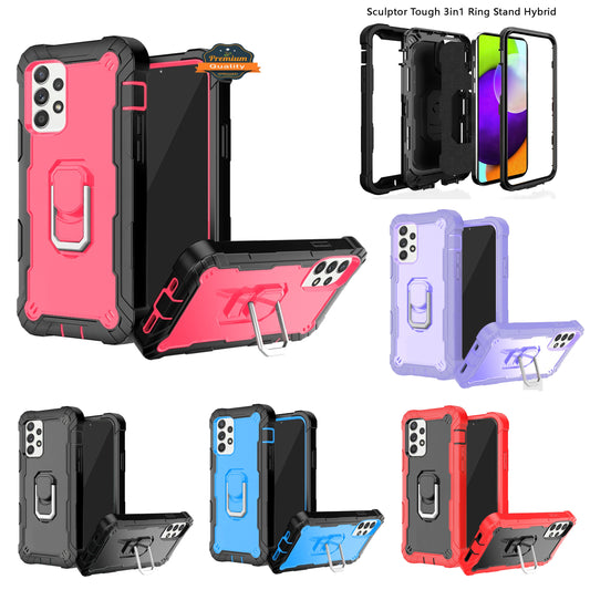 For Apple iPhone 12 Pro Max (6.7") Hybrid 3 Layers with 360° Rotatable Ring Kickstand Holder Heavy Duty Hard PC Soft Silicone Shockproof  Phone Case Cover