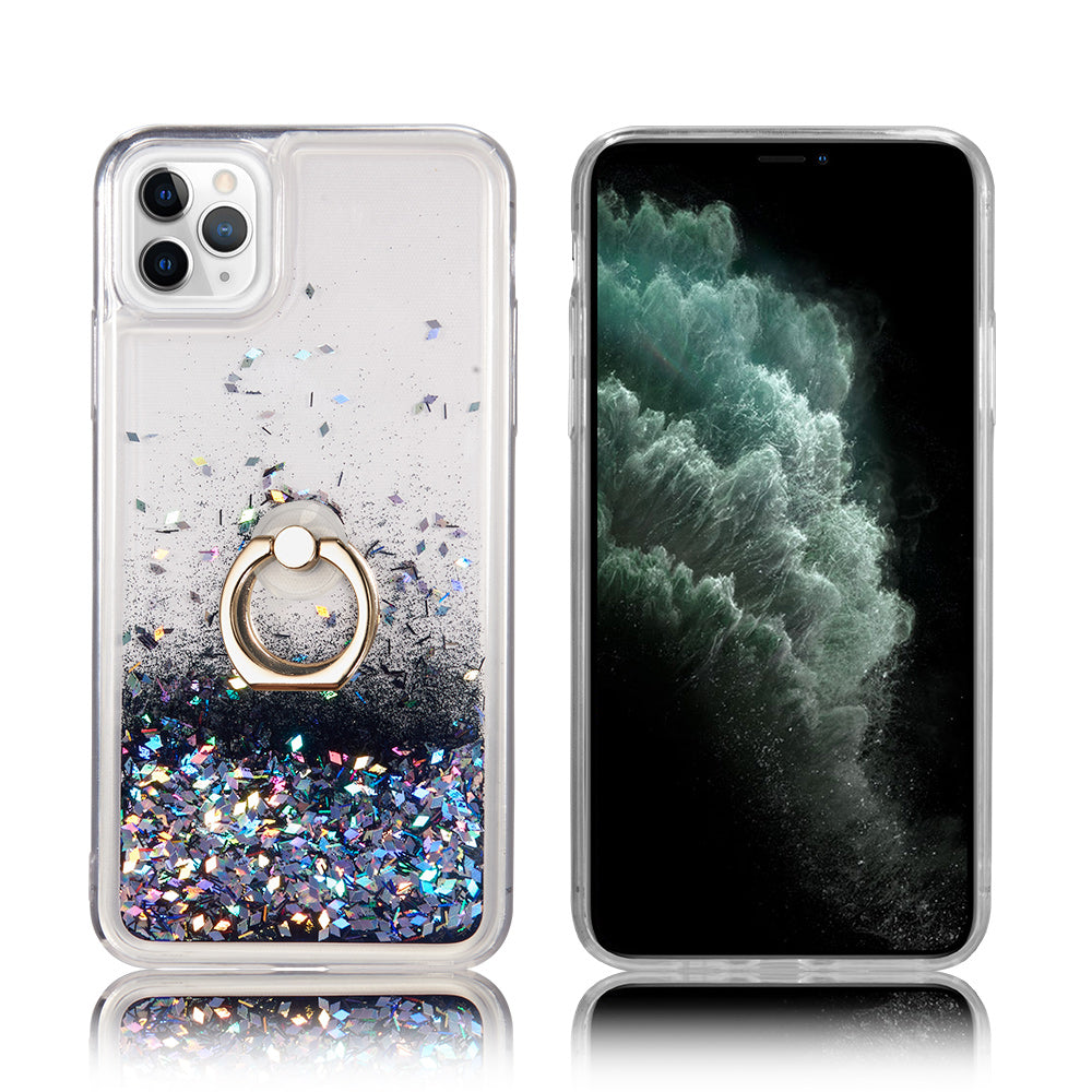 For Apple iPhone 13 /Pro Max Mini Hybrid Glitter Luxury Bling Sparkling Liquid Quicksand Glittering Sparkle TPU Rubber PC with Ring Stand Holder Kickstand  Phone Case Cover