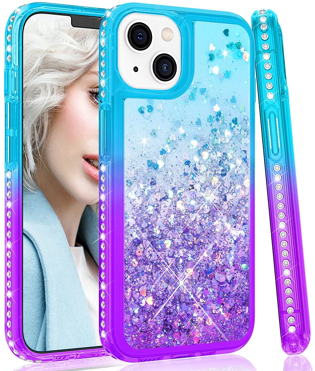 For Apple iPhone 13 Pro Max (6.7") Gradient Quicksand Glitter Flowing Liquid Floating Sparkly Bling Diamond TPU Rubber Hybrid  Phone Case Cover