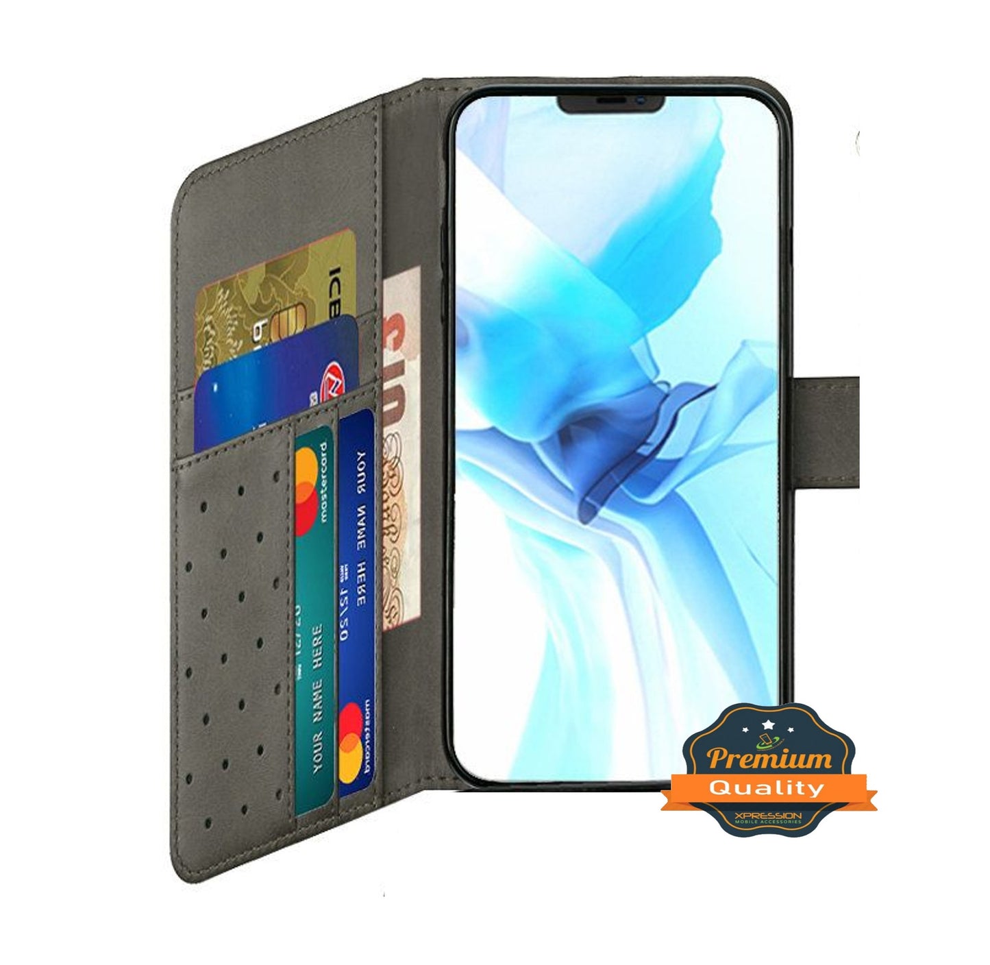 For Apple iPhone 8 Plus/7 Plus/6 6S Plus Wallet Case with Credit Card Holder, PU Leather Flip Pouch Kickstand & Strap Gray Phone Case Cover