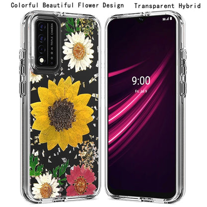 For TCL Revvl V Plus 5G (T-Mobile) Glitter Floral Print Pattern Clear Design Shockproof Hybrid Fashion Sparkle Rubber TPU  Phone Case Cover