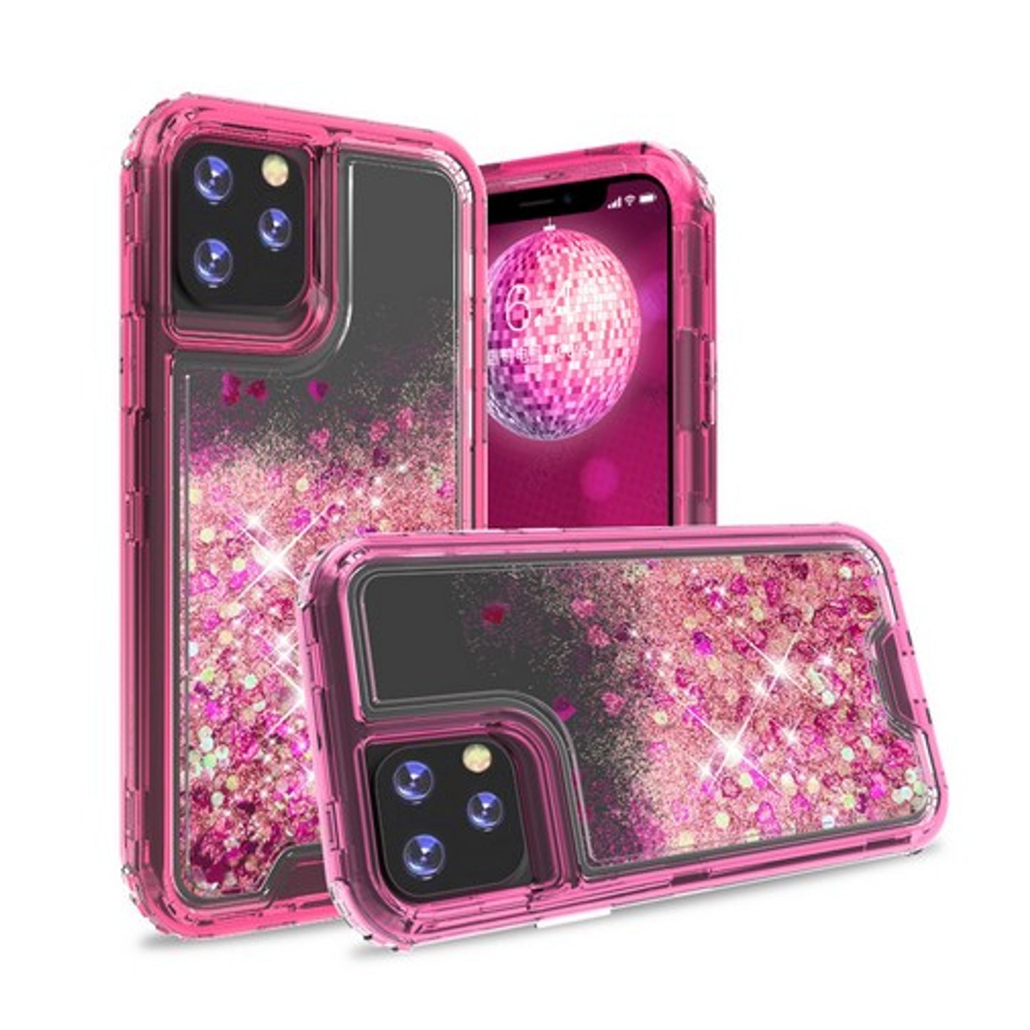 For Apple iPhone 13 Pro Max (6.7") Hybrid Liquid Glitter 3D Bling Quicksand Flowing Sparkle Hard Shockproof 3in1 TPU Heavy Duty  Phone Case Cover