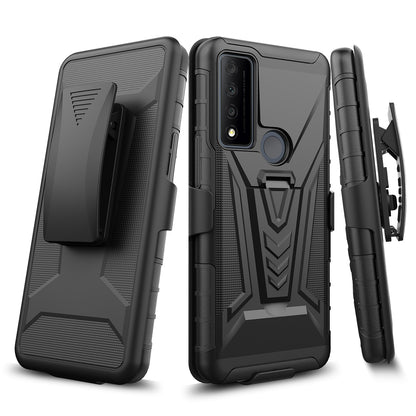 For TCL 30 XE 5G Combo 3in1 Rugged Swivel Belt Clip Holster Heavy Duty Tuff Hybrid Armor Rubber TPU with Kickstand Stand  Phone Case Cover