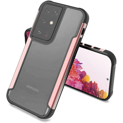 For Samsung Galaxy A71 5G Hybrid Aluminum Alloy Metal Clear Transparent Back Hard PC TPU Bumper Frame Armor Shockproof Rose Gold Phone Case Cover