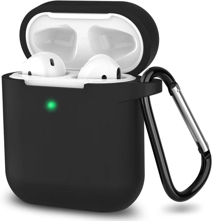 For Apple AirPods 2 & 1 Full Protective Silicone TPU Skin Accessories with Keychain [Front LED Visible] Hybrid Shockproof Black