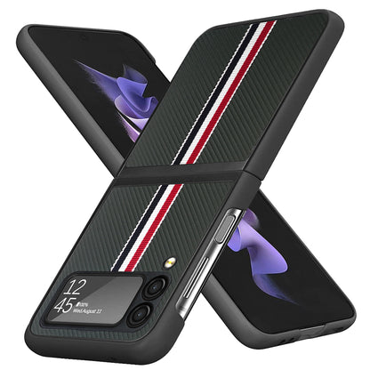 For Samsung Galaxy Z Flip 4 5G Fabric PU Leather Flip Hybrid Shockproof Hard PC Shell TPU Ultra Thin Slim Durable Protective Black Phone Case Cover