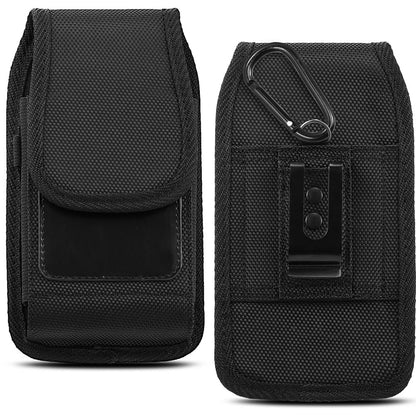 Universal 5.5" Vertical Nylon Cell Phone Holster Pouch Carrying Case, Belt Clip Loop & Carabiner Fit Apple iPhone Samsung Galaxy LG Moto All Mobile phones Universal Pouch [Black]