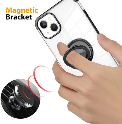 For Apple iPhone 11 (6.1") Transparent Hybrid PC Magnetic Ring Stand (work with Car Mount) Detachable Frame Bumper  Phone Case Cover