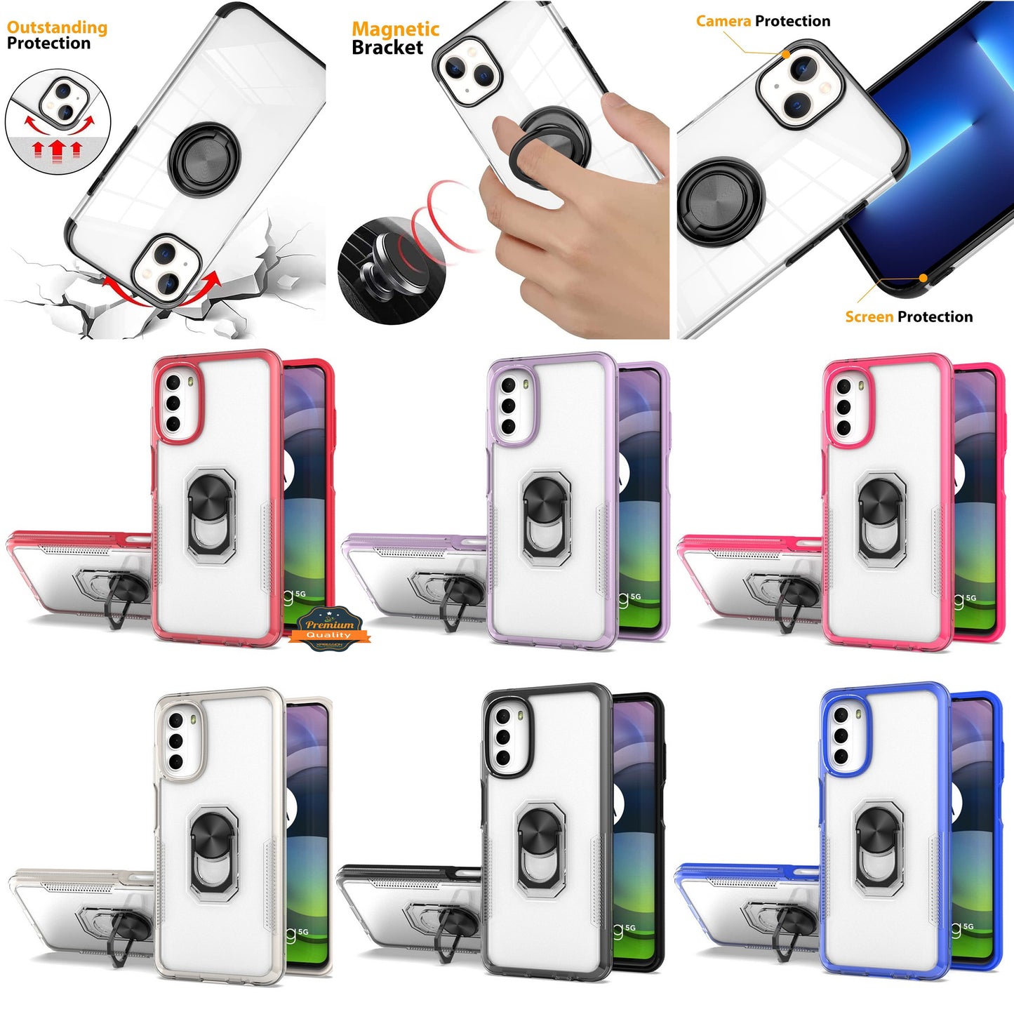 For Apple iPhone 11 (6.1") Transparent Hybrid PC Magnetic Ring Stand (work with Car Mount) Detachable Frame Bumper  Phone Case Cover