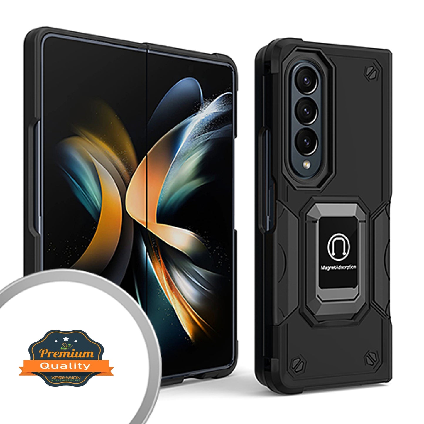 For Samsung Galaxy Z Fold 4 5G Heavy Duty Hybrid with Kickstand Ring Stand, Support Magnetic Car Mount Rugged TPU Shell  Phone Case Cover