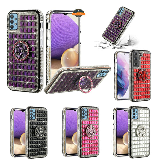 For Apple iPhone 11 (6.1") Luxury 3D Bling Diamonds Rhinestone Jeweled Shiny Crystal Hybrid TPU Hard with Ring Stand Holder Black Phone Case Cover