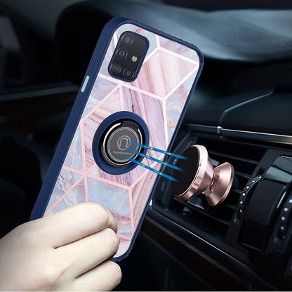 For Samsung Galaxy A13 4G 2022 Marble Design with Magnetic Ring Kickstand Holder Hybrid TPU Hard PC Shockproof Armor Blue Pink Phone Case Cover