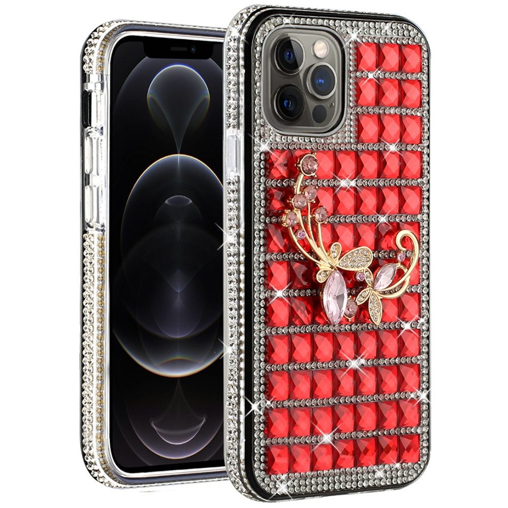 For Apple iPhone 12 Pro Max (6.7") Fashion Luxury 3D Bling Diamonds Rhinestone Jeweled Ornament Shiny Crystal Hybrid Hard  Phone Case Cover