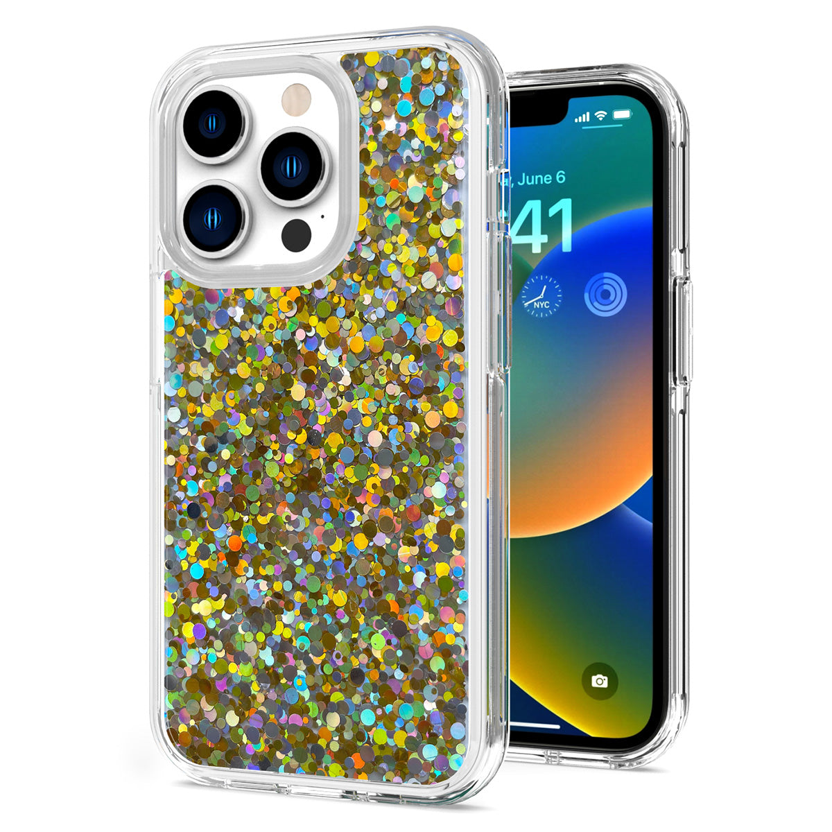 For Apple iPhone 13 (6.1") Colorful Glitter Bling Sparkle Epoxy Glittering Shining Hybrid Hard PC Silicone Shockproof  Phone Case Cover