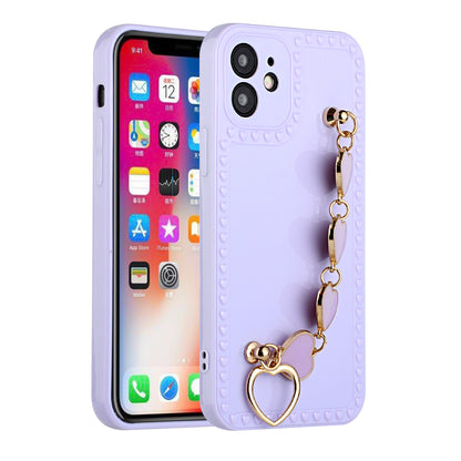 For Apple iPhone 12 Pro Max (6.7") Hybrid Soft TPU Rubber Cute Pattern with Love Heart Chain Wristband Bracelet Strap Protective  Phone Case Cover