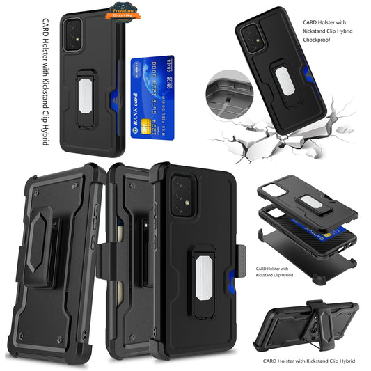 For Motorola Moto G Pure Armor Belt Clip with Credit Card Holder, Holster, Kickstand Protective Full Body Heavy Duty Hybrid Black Phone Case Cover