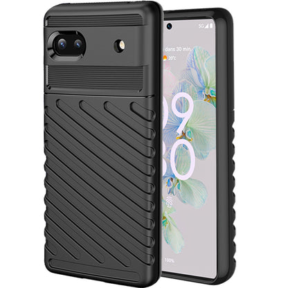 For Google Pixel 6A Rugged Hybrid Hard Silicone Gel TPU 3.5mm Bumper Texture Shockproof Anti Slip Protective Stylish Slim Black Phone Case Cover