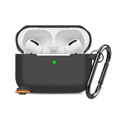 For Apple AirPods Pro Full Protective Silicone TPU Skin Accessories with Keychain [Front LED Visible] Hybrid Shockproof Black