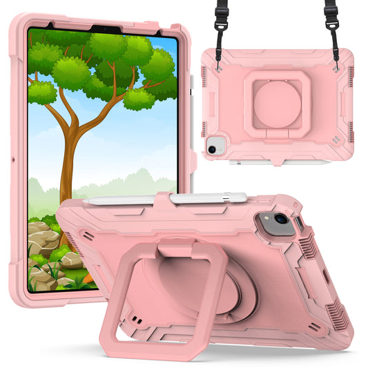 Case for Apple iPad Air 4 / iPad Air 5 / iPad Pro (11 inch) Tough Hybrid Armor 3in1 with 360 Degree Rotating Kickstand & Shoulder Strap Shockproof Rose Gold Tablet Cover