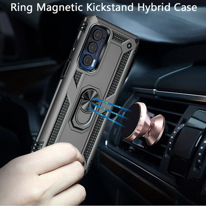 For Motorola Moto Edge 5G 2021 Hybrid Durable Dual Layer with 360 Rotatable Ring Stand Holder Kickstand Fit Magnetic Car Mount Gray Phone Case Cover