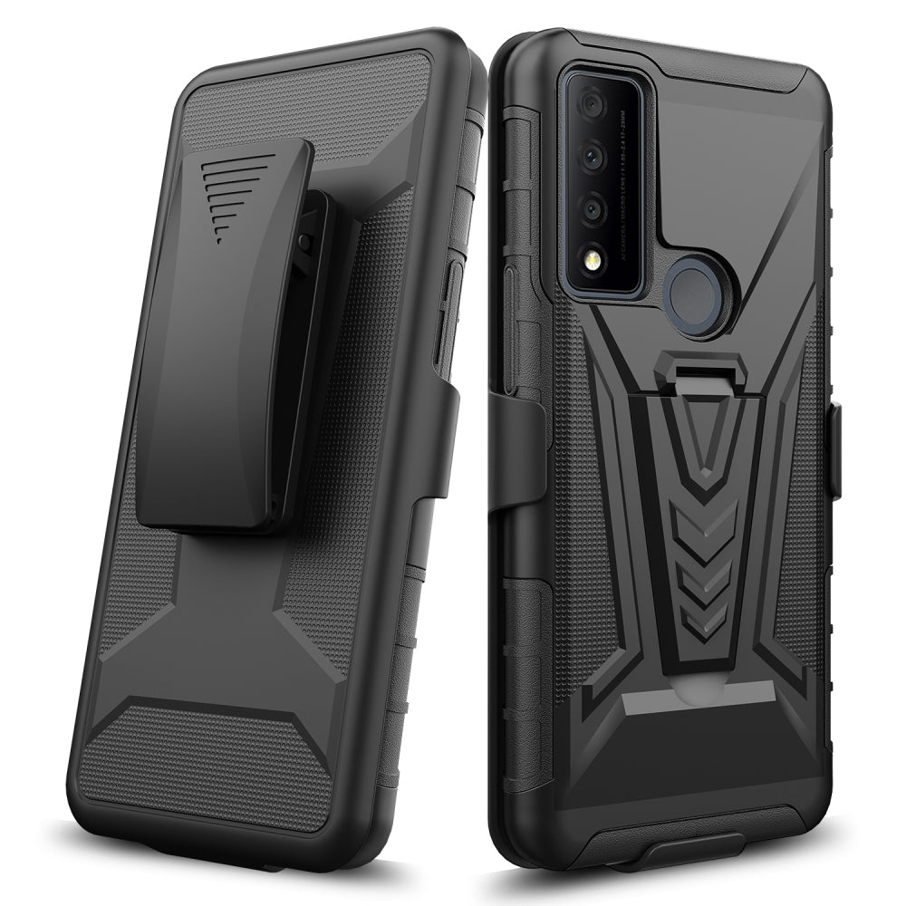 For TCL 30 XE 5G Belt Clip Holster Dual Layer Shockproof with Clip On & Kickstand Heavy Duty Full Body 3in1 Hybrid Black Phone Case Cover