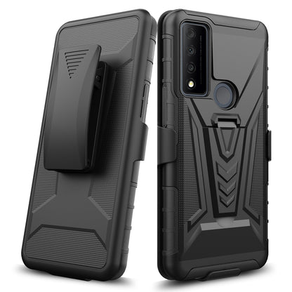 For TCL 30 XE 5G Belt Clip Holster Dual Layer Shockproof with Clip On & Kickstand Heavy Duty Full Body 3in1 Hybrid Black Phone Case Cover