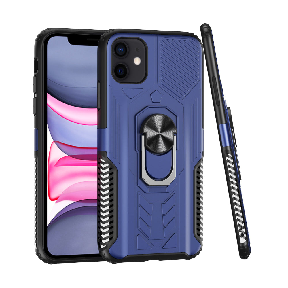 For Apple iPhone 11 (6.1") Military Grade Hybrid Heavy Duty 2 in 1 Protective Hard PC and Silicone with Ring Stand Holder  Phone Case Cover