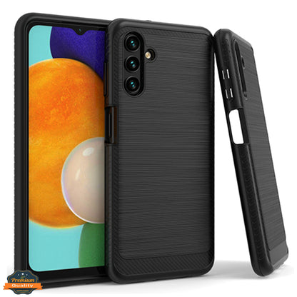 For Samsung Galaxy A13 5G Armor Brushed Texture Rugged Carbon Fiber Design Shockproof Dual Layers Hard PC + TPU Protective  Phone Case Cover