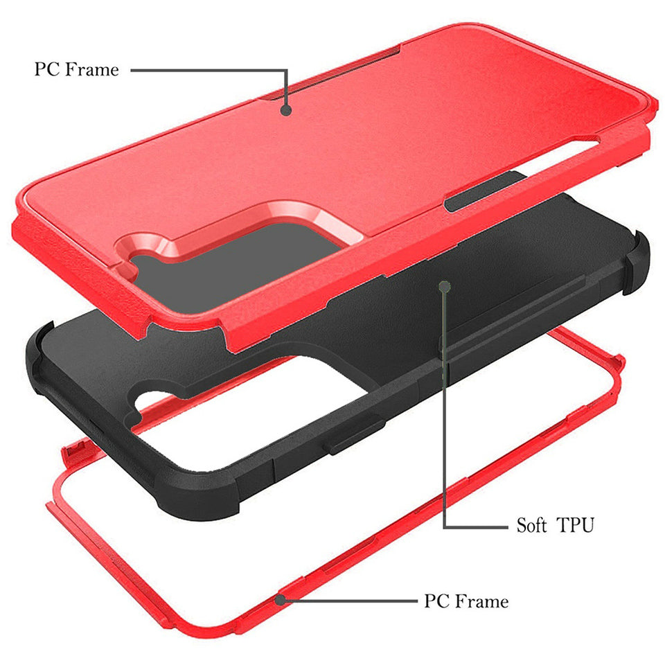 For Apple iPhone 11 (6.1") Hybrid Rugged Hard Shockproof Drop-Proof with 3 Layer Protection, Military Grade Heavy-Duty Red Phone Case Cover