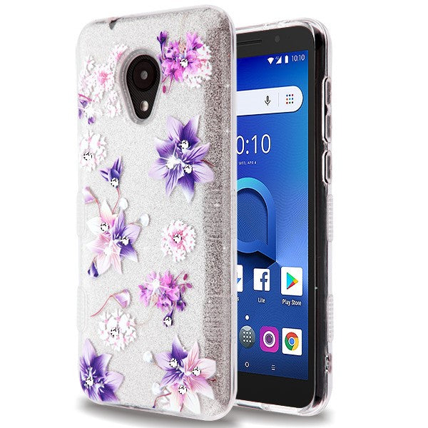 For Alcatel 1X Evolve / Avalon V / Ideal Xtra Bling Glitter Stylish Design Hybrid Rubber TPU Hard PC Shockproof Armor Slim Purple Stargazers Phone Case Cover