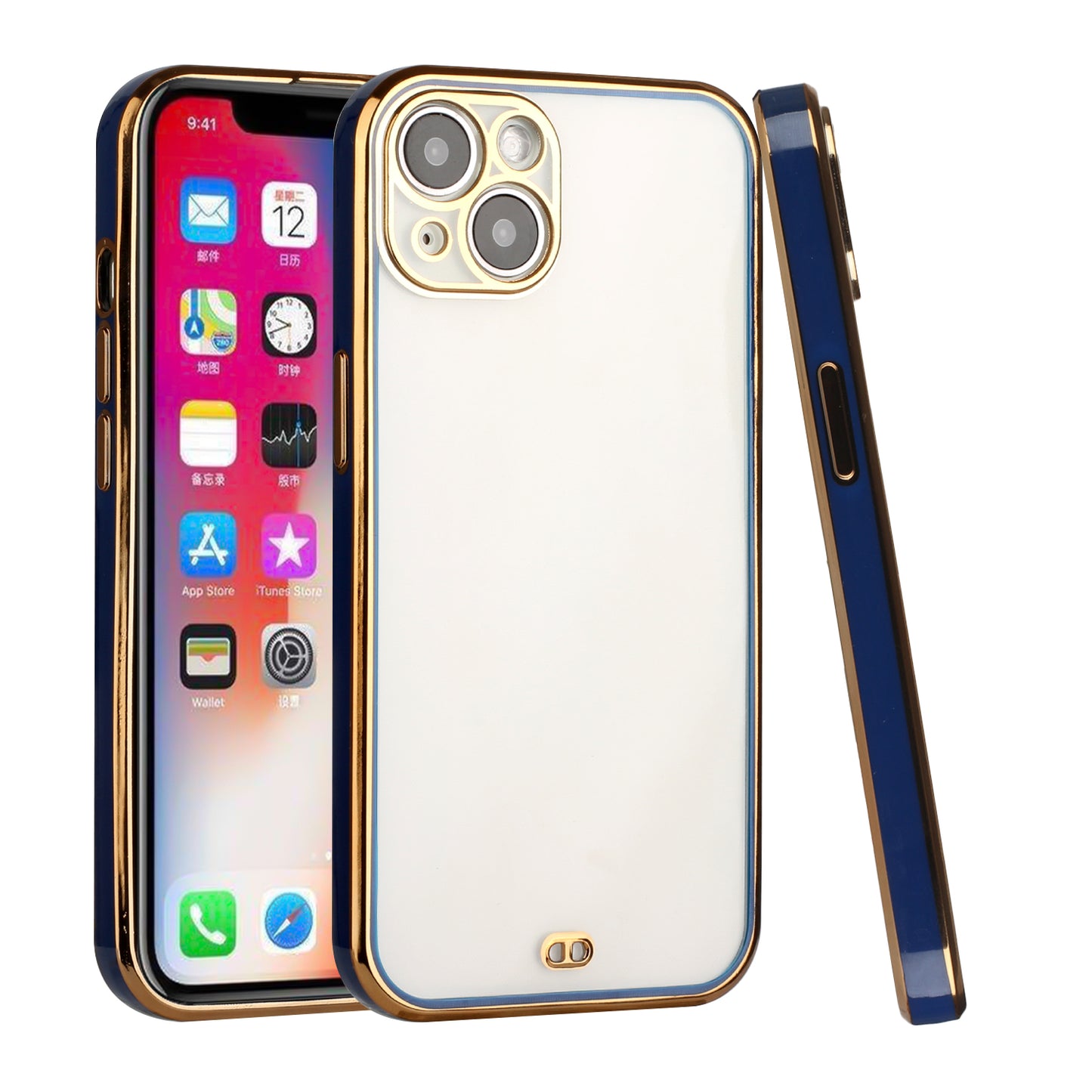 For Apple iPhone 12 Pro Max (6.7") Slim Hybrid Gold Plated Chrome Transparent Rubber Gummy Hard PC TPU Protective  Phone Case Cover