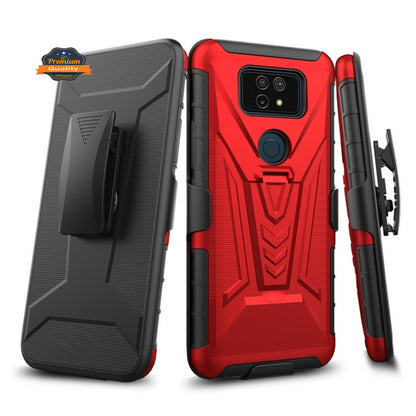 For Cricket Ovation 2 Hybrid Armor Kickstand with Swivel Belt Clip Holster Stand Heavy Duty 3 in 1 Defender Shockproof Rugged  Phone Case Cover